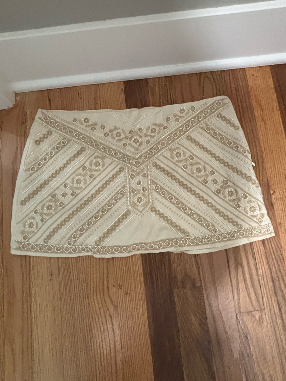 12th Tribe Cream Mini Skirt with Gold Sequin Embroidery